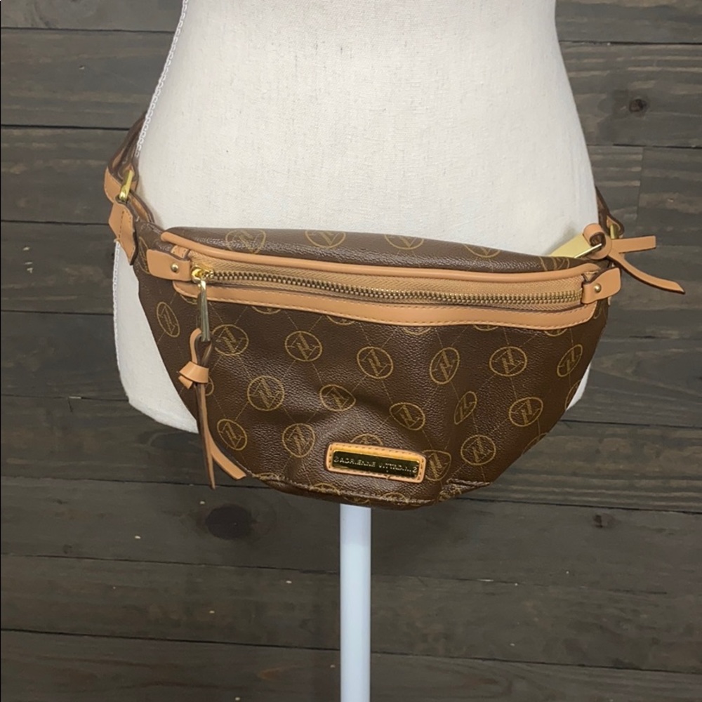 Adrienne Vittadini Brown Monogram Crossbody Belt Bag